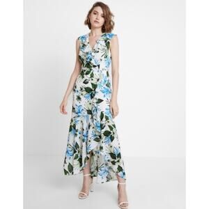 Banana Republic Ruffle Floral Chiffon Maxi Dress White Size 0